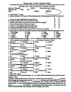 Đề kiểm tra 1 tiết số 2 học kỳ I môn Tiếng Anh Lớp 8 - Đề số 1 - Năm học 2016-2017 - Trường THCS Lê Quý Đôn